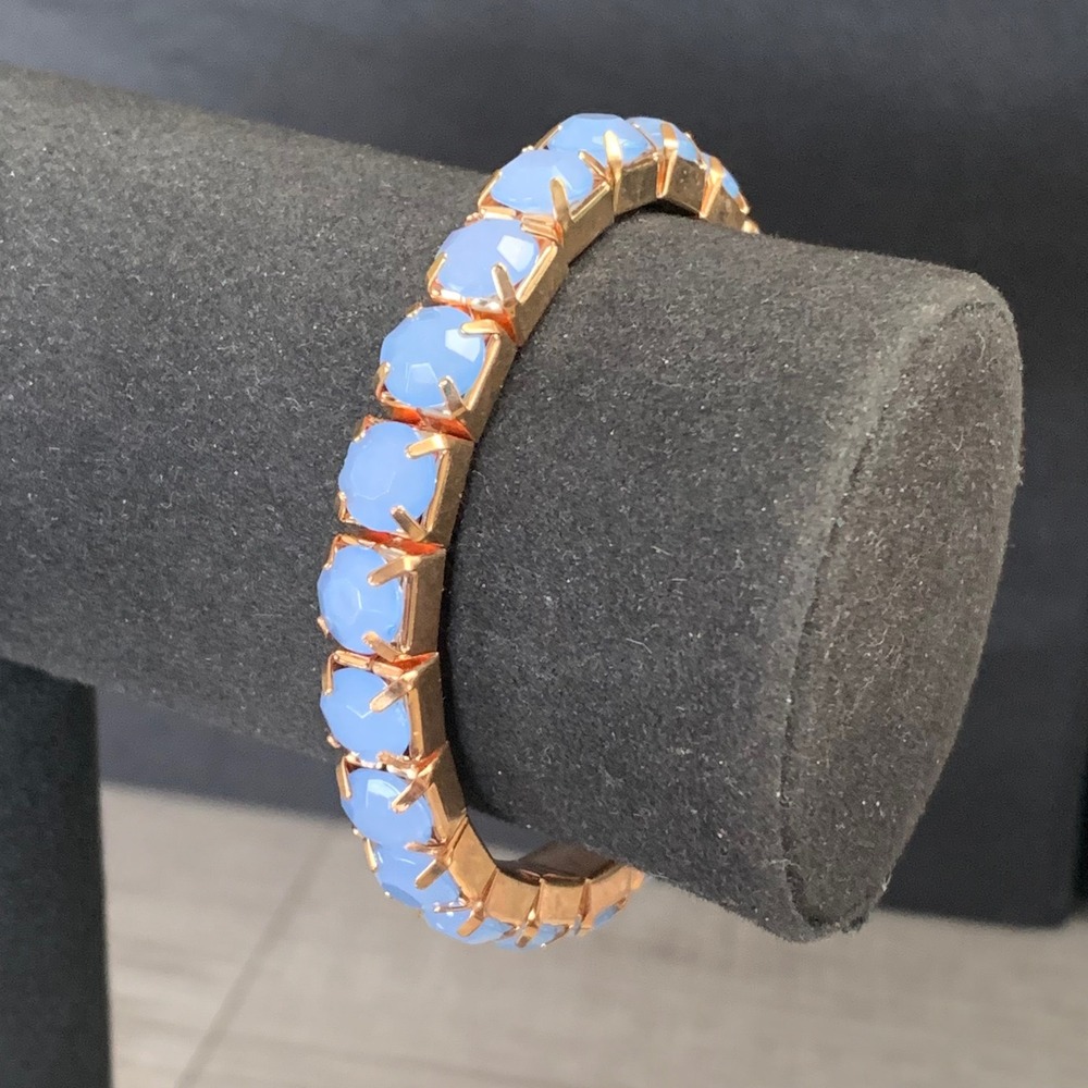 Rose Gold Tone Light Blue Faceted Stone Stretch Tennis Bracelet 5104